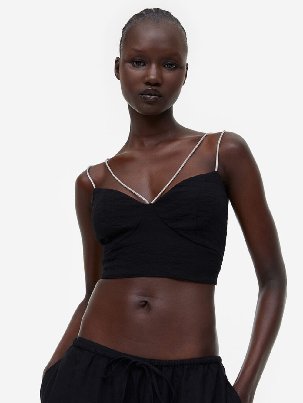 H&M Black Crop Tank Top with Silver Straps